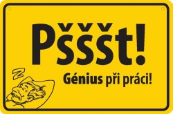 Vtipná cedulka: Pšššt! Genius při práci!