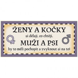 Dřevěná cedule s nápisem: Ženy a kočky